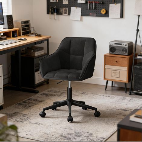 Sedia da ufficio girevole e regolabile, schienale ergonomico, velluto, nero (1/5)