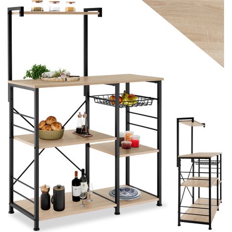 6 Étagères de cuisine style industriel et panier coulissant Bois clair (1/5)