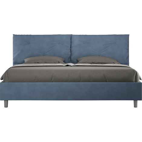 Letto matrimoniale king size contenitore imbottito 200x200 microfibra blu Appia Large