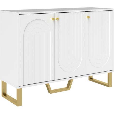 Buffet salon avec armoire vitrée et tablette ajustable, 106,5 x 35 x 77,5 cm, blanc (1/5)