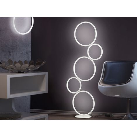 Ringleuchte LED Stehlampe RONDO mit Fußschalter aus Metall in Weiß matt, 115cm (1/5)
