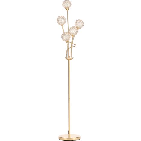 HOMCOM Modern Floor Lamp w/ K9 Crystal Shade, 5 Light, for Living Room Gold Tone