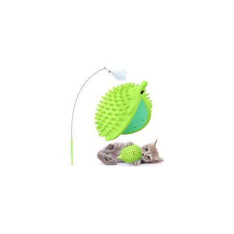 Cuscino massaggiante per gatti con giocattolo in piuma da 96 cm e spazzola angolare interattiva a forma di riccio da parete (verde) - Crezuo