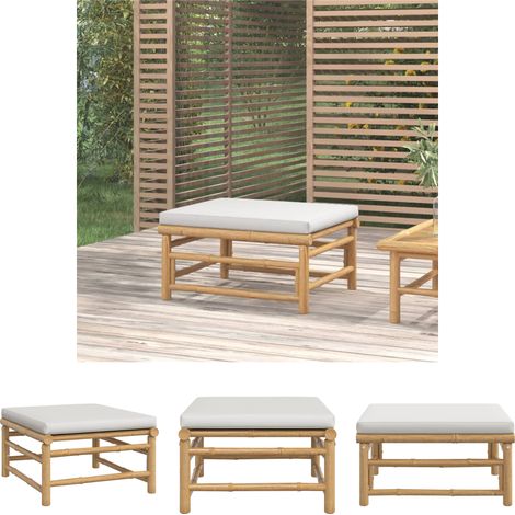 Gartenhocker mit Hellgrauem Kissen Bambus (1/5)