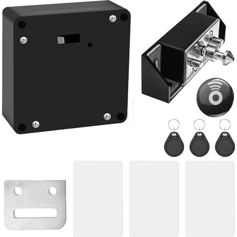 Un ensemble de serrures électroniques invisibles avec 3 porte-clés et 3 cartes RFID capteur de glissement de carte pour armoire à double porte placard (1/5)