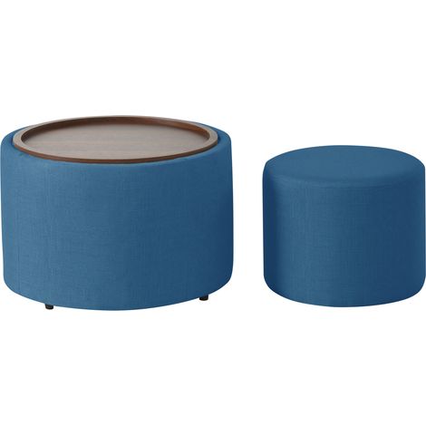 Lot de 2 poufs gigognes avec rangement en tissu bleu, table basse ronde 58 cm avec plateau amovible, repose-pieds et assises d'appoint pour salon CHICFURN (1/5)