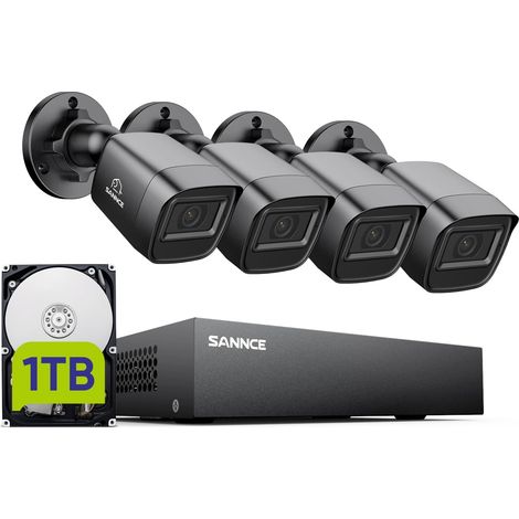 Système de caméras de sécurité 8CH 1080P avec enregistreur DVR CCTV + 4 caméras avec câble de 1 to, Vision Nocturne jusqu'à 20 m, Alarme par détection de Mouvement, accès à Distance (1/5)