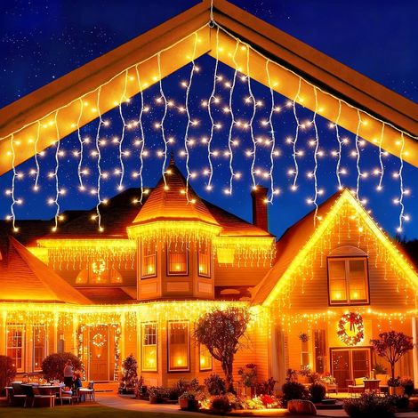 LED Eisregen Lichterkette Außen, 5M 200 LED, Warmweiß Eisregen Weihnachtsbeleuchtung Außen mit Timer/8 Modi/IP44/Memory-Funktion Wasserdicht Lichterkette für Terrasse Balkon Weihnachtsdeko (1/5)