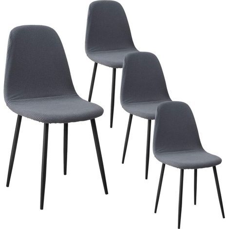 Housse de chaise extensible lot de 4 – Jacquard en polyester et spandex – Longueur 39-49 cm. largeur 35-45 cm – Lavable en machine (1/5)