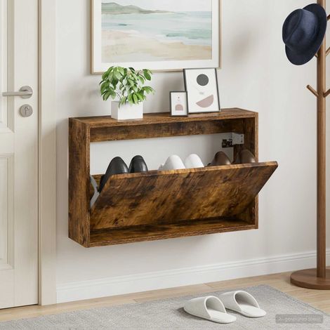 vidaXL Wall-Mounted Shoe Cabinet ZWOLLE 71 x 17 x 43 cm Smoked Oak (1/5)