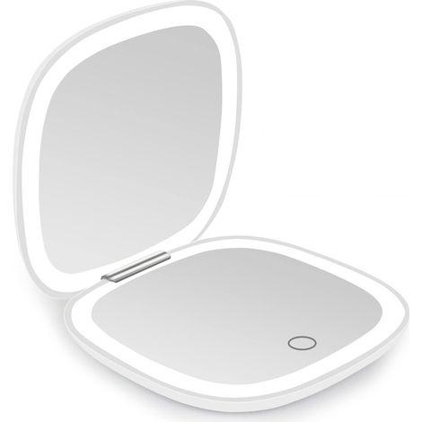 1 Miroir de maquillage LED pliable, blanc, luminosité réglable, 3 modes lumière, pour voyage et salle de bain (1/5)