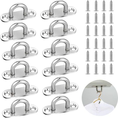 Pad Eye Plate 12 Stück Hochleistungs-Deckenhaken aus Edelstahl in U-Form, U-förmige Clip-Ring-Haken mit 2 Löchern und Schrauben