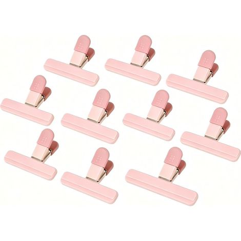 Lot de 10 clips de fermeture surdimensionnés, clips élargis, clips robustes pour sacs alimentaires, adaptés pour fermer les sacs à pain, sacs à goûter, rose (1/5)