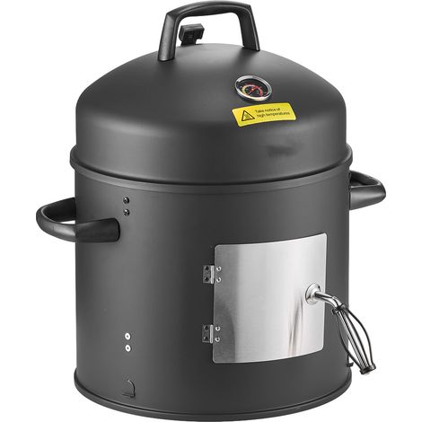 Mophorn Räuchertonne, 40 cm vertikaler Holzkohlegrill aus beschichtetem Stahl, ausgestattet mit zwei Grillrosten, integriertem Thermometer, Lüftungsöffnungen und herausnehmbarer,BBQ und Grillabende (1/5)