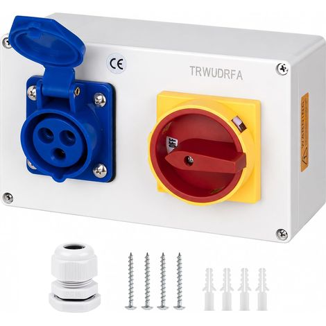 IP44 Prise Murale CEE 3P 230V 16A - Distributeur de Courant avec interrupteur principal à came verrouillable 0-1 (20A) - Boîtier de Distribution pour chantier, garage et industrie (1/5)