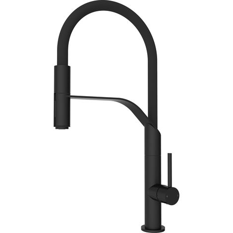 Robinet de cuisine noir mat avec douchette extractible, en acier (1/5)