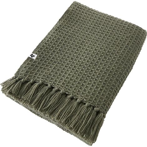 KARL - Couvre-lit à Franges 100% Recyclé Tissage Nid d'abeilles 240x260cm Thym