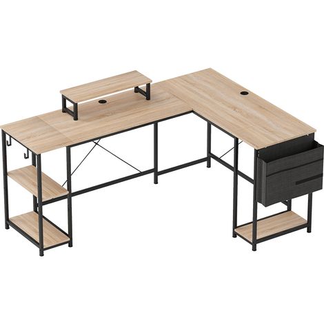 Bureau d'angle modulable et réversible 168–240 cm, style industriel – avec étagère réglable, sac de rangement et support pour écran (1/5)