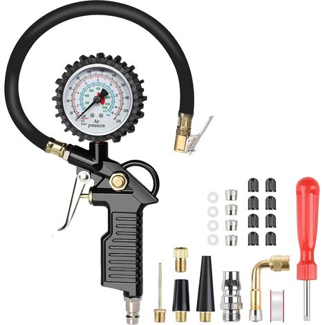 Testeur de pression d'air multifonction 220 PSI avec outil de noyau de valve, accessoire de compresseur, gonfleur de pneu, manomètre numérique pour compresseur, voiture, moto, vélo, camion (1/5)
