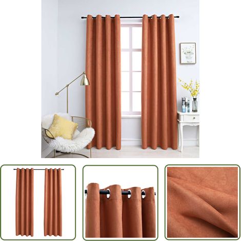 The Living Store Rideaux occultants et anneaux en métal 2 pcs Rouille 140x245 cm - Rideaux Occultants - Rideaux Décoratifs - Rideaux Pour Salon - Rideaux Pour Chambre - Rideaux Taupe (1/5)