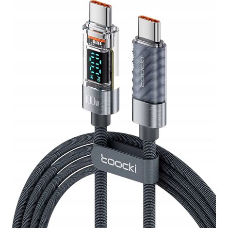 Cable USB C a C TOOCKI gris de 1 metro, 100 W PD QC + vatímetro LCD de 100 cm (1/5)