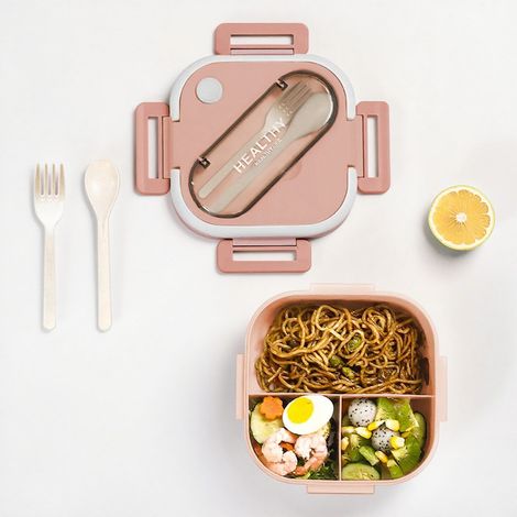 Bento-Box 1300 ml, Lunchbox mit Fächern, Brotdose aus lebensmittelechtem PP mit Gabel und Löffel, auslaufsicher, mit Tragegriff, für Arbeit, Schule und Picknick (1/5)