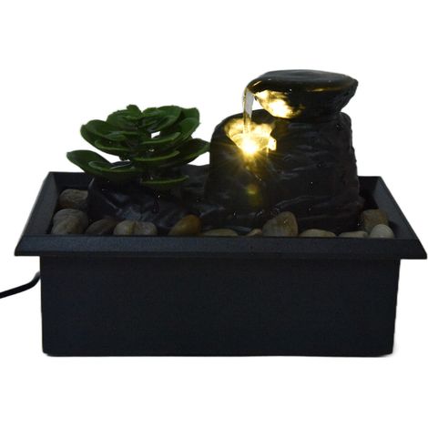 Mini Fontaine à Eau en Résine pour Plantes Grasses, 3V USB, Décoration de Bureau, Circulation d’Eau, Porte-Bonheur, Sans Pile (1/5)