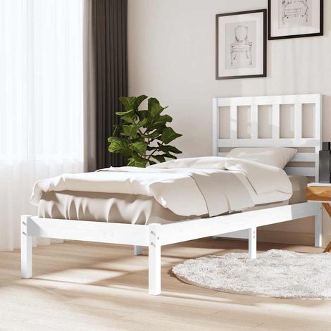 Cadre de lit avec sommier à lattes 75 x 190 cm, pin massif blanc, tête de lit, sans matelas - PANGIVO (1/5)