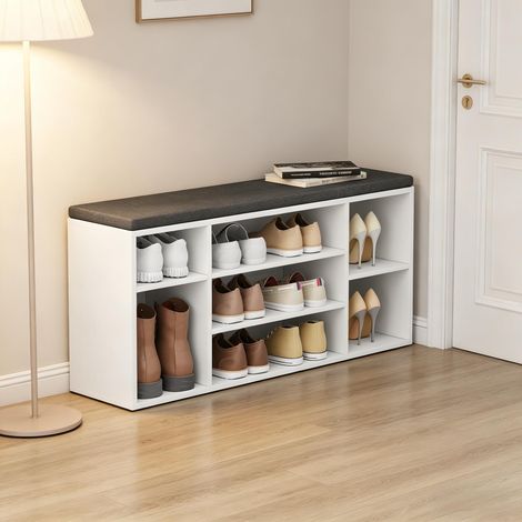 Banc de rangement sur pied, banc d’entrée, meuble de couloir avec coussin (1/4)