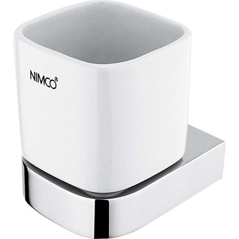 Nimco Nikau - Zahnbürstenbecher mit Halter, weiß Keramik / Chrom NK 30058K-26