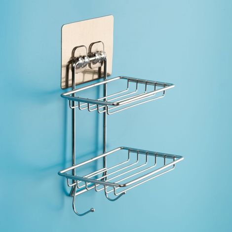 Porte-savon en acier inoxydable avec crochet, support mural pour savon éponge convient pour salle de bain et cuisine, adhésif puissant sans trace sans perçage (lot de 1) (1/4)