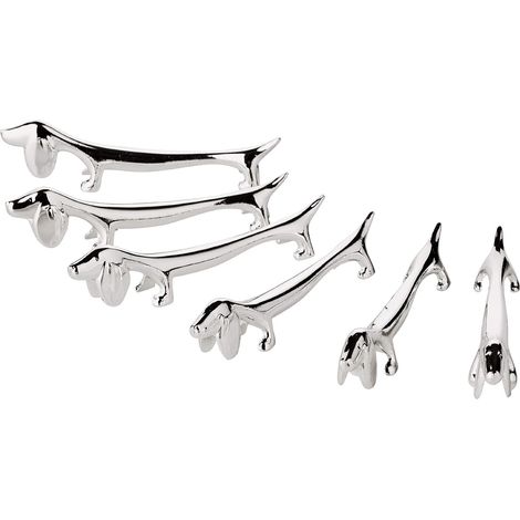CSPARKV Juego de 6 perros Messerbank, longitud 9 cm, chapado en plata noble, resistente al deslustre (1/4)