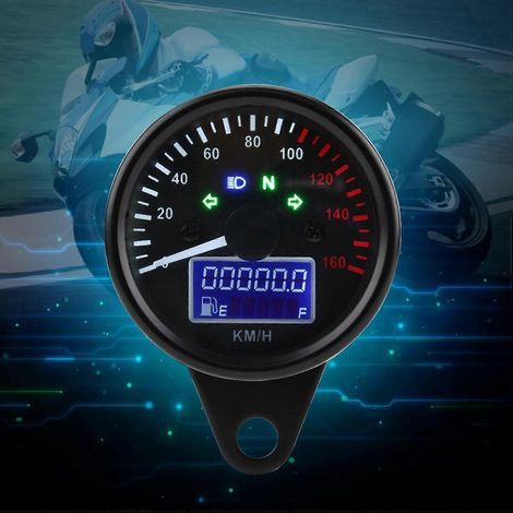 Universeller digitaler Motorrad-Tachometer mit LED-LCD-Anzeige (0–160 km/h) im Retro-Stil, schwarz (1/5)