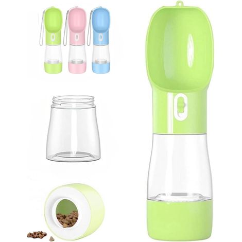 1 Gourde Chien 258 ML Compartiment Croquettes 200 ML Sans BPA Pour Promenade Voyage Randonnée - Vert (1/5)