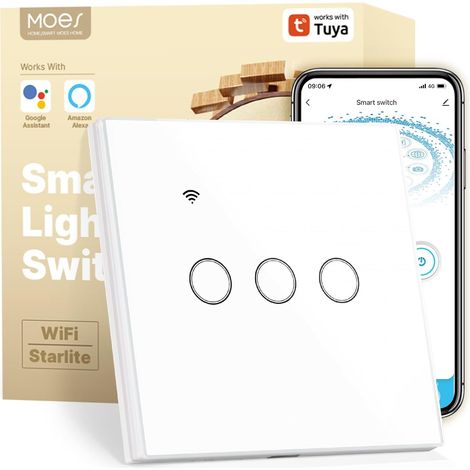 MOES WiFi Interrupteur Mural Tactile Intelligent 1/2 Way, état du relais en option, neutre requis, compatible Smart Life/Tuya/RF433 (1/5)