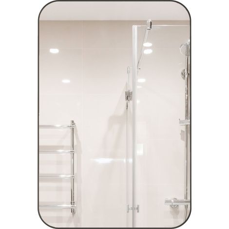 Mobile con Specchio con 2 Ripiani Regolabili, Telaio in Metallo per Bagno, Camera o Soggiorno, in Vetro e Metallo, Nero (1/5)