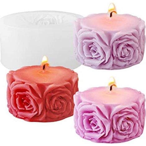 Moules à bougies en forme de colonne de fleurs roses, moule cylindrique en résine pour la Saint-Valentin, moule en silicone pour (1/5)