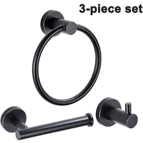 Ensemble d'accessoires de salle de bain 3 pièces : crochet pour peignoir, porte-serviettes, noir (1/5)
