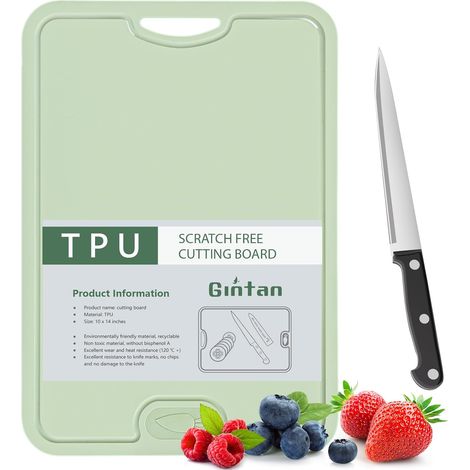 Planche à découper flexible en TPU sans BPA, avec rainure à couteaux et à jus, planches à découper flexibles résistantes aux rayures, passe au lave-vaisselle, antidérapante(vert) (1/5)