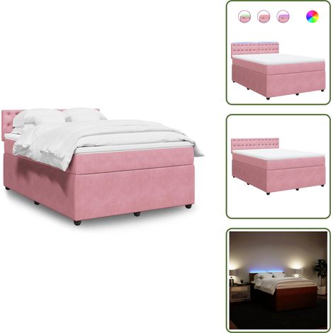 vidaXL Sommier à lattes de lit avec matelas Rose 140x190 cm Velours (1/5)