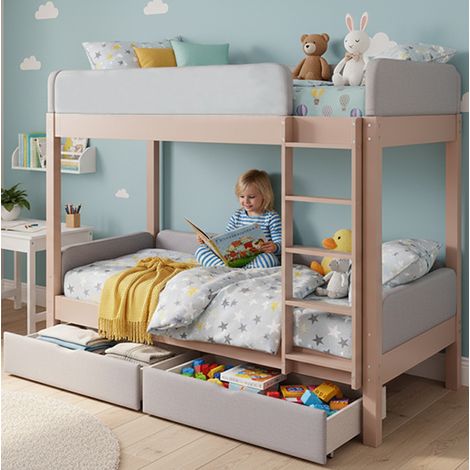 lit chambre couchage rangement 90x200 bois gris sécurisé HAVRYA (1/5)