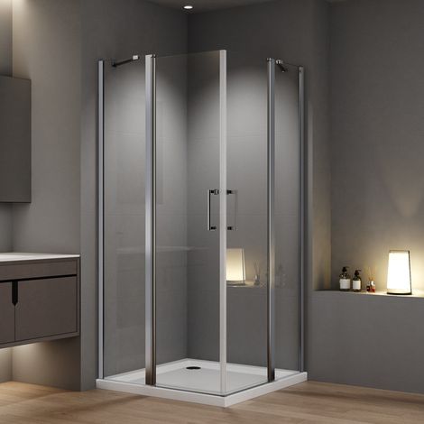 Duschkabinen 80x80 cm Pendeltür Eckeinstieg Duschabtrennung Schwingtür mit Doppelter Pendeltür Dusche aus 6mm Nano Beschichtung ESG Glas, Pendeltür Duschwand Höhe 185cm (1/5)