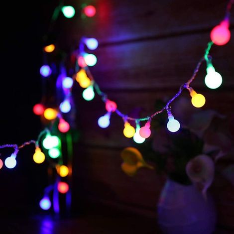 Guirnalda de luces LED de 13 m, 100 bombillas LED, 8 modos, resistente al agua IP44, brillo ajustable, pequeñas bolas LED de 3,6 W (multicolor). (1/5)