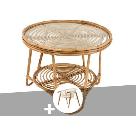 Ensemble salon de jardin bohème, fauteuil en macramé + table basse - Jardiline (1/5)