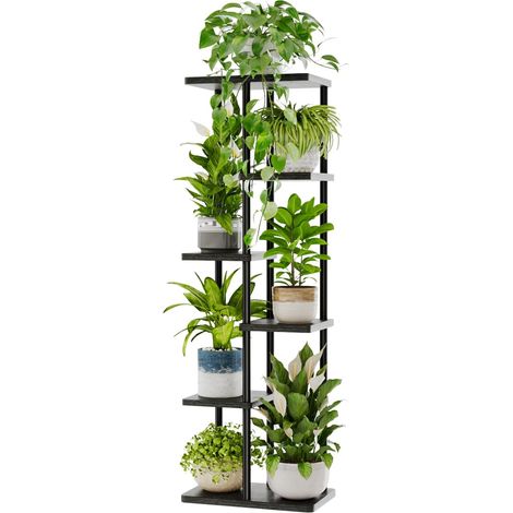 Support Plantes Interieur, Support Plante 6 Niveaux en Métal pour Multiple Plantes, Étagère à Fleurs d'Angle pour Intérieur et Extérieur, Noir (1/5)