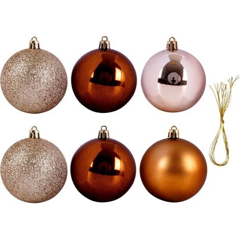 6er-Set bruchsicherer Weihnachtskugeln, gold-bernsteinfarben (1/4)