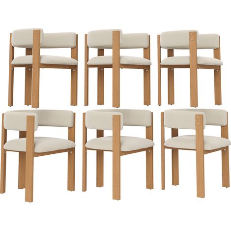 Conjunto de 6 sillas de comedor, en franela y metal, con respaldo, patas efecto madera, beige (1/5)