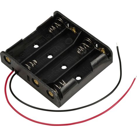 TRU COMPONENTS TC-13220632 Support de pile 4x LR6 (AA) raccordement par fils (L x l x H) 61.5 x 57 x 14.6 mm Y739363 (1/2)