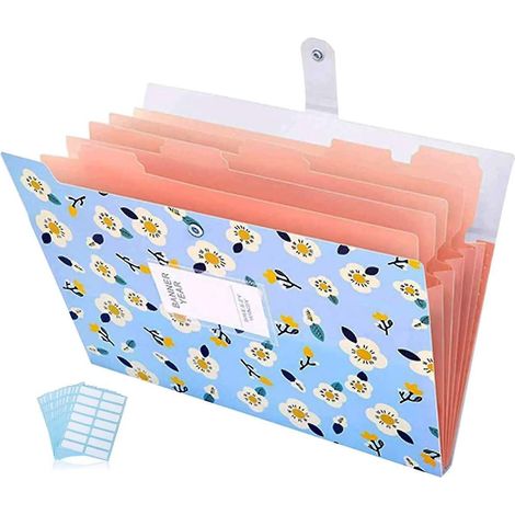 Classeur extensible à motif floral avec 6 compartiments, organiseur de documents accordéon (bleu) (1/5)