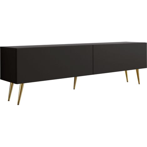 Meuble TV : Noir Mat, pieds dorées, 170 x 52 x 32 cm (1/5)